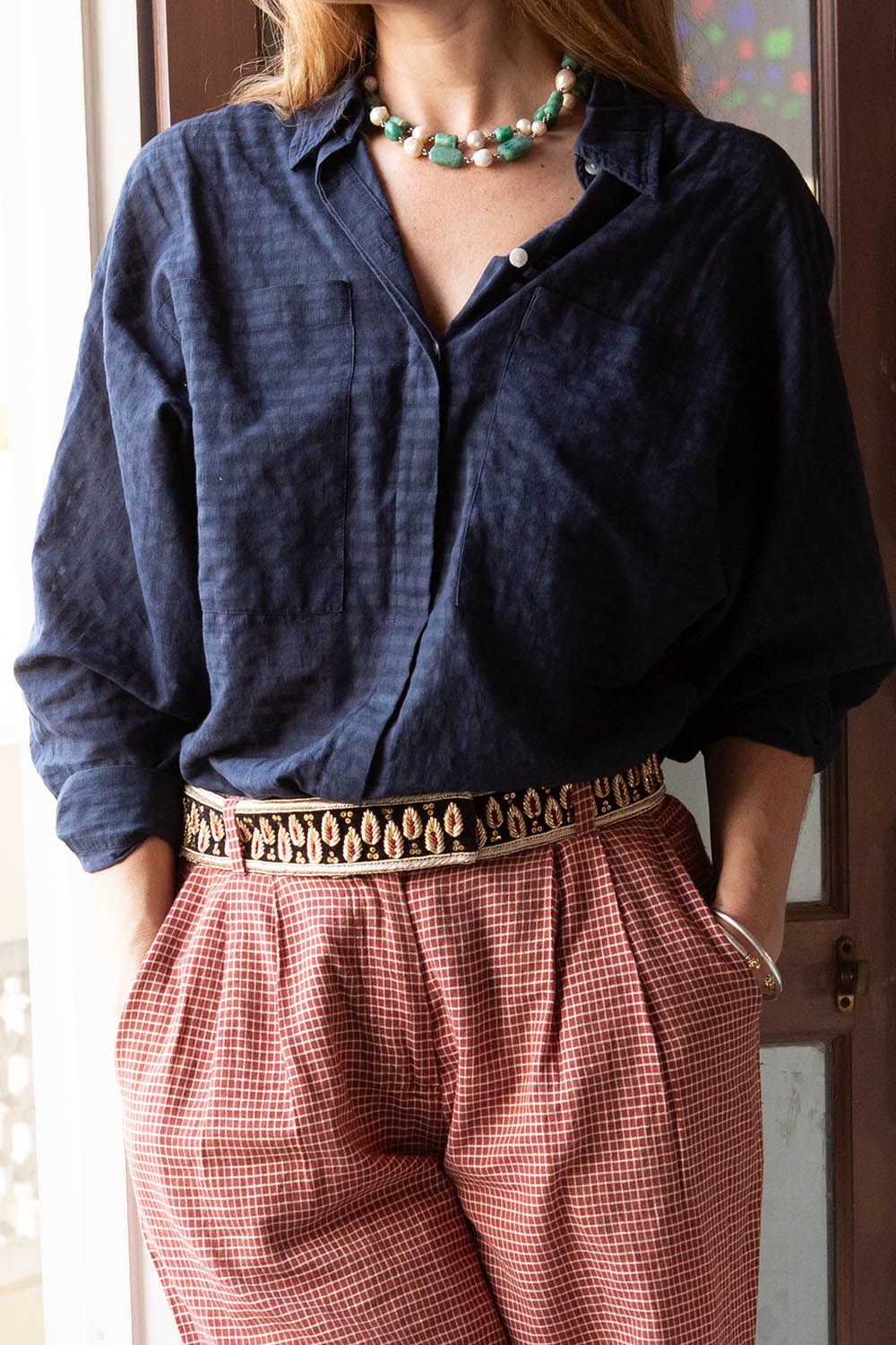 AMMAN SHIRT | Handwoven Navy Checkerboard