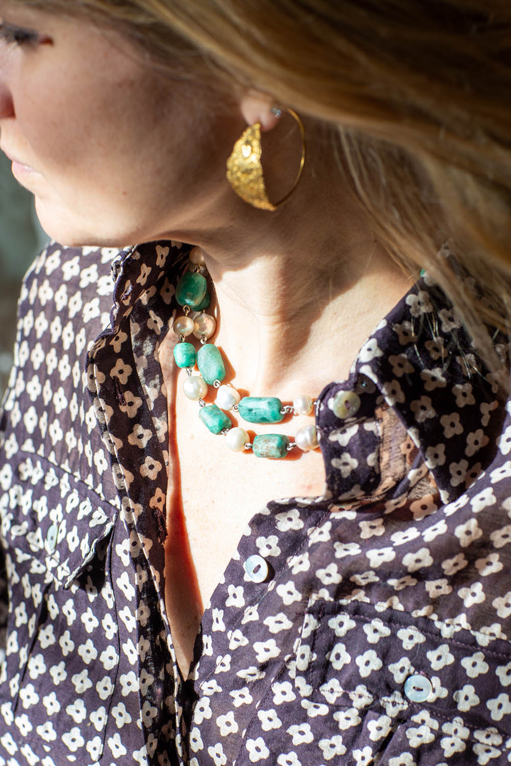 BYZANTINE CHAIN NECKLACE | Emerald & Pearl