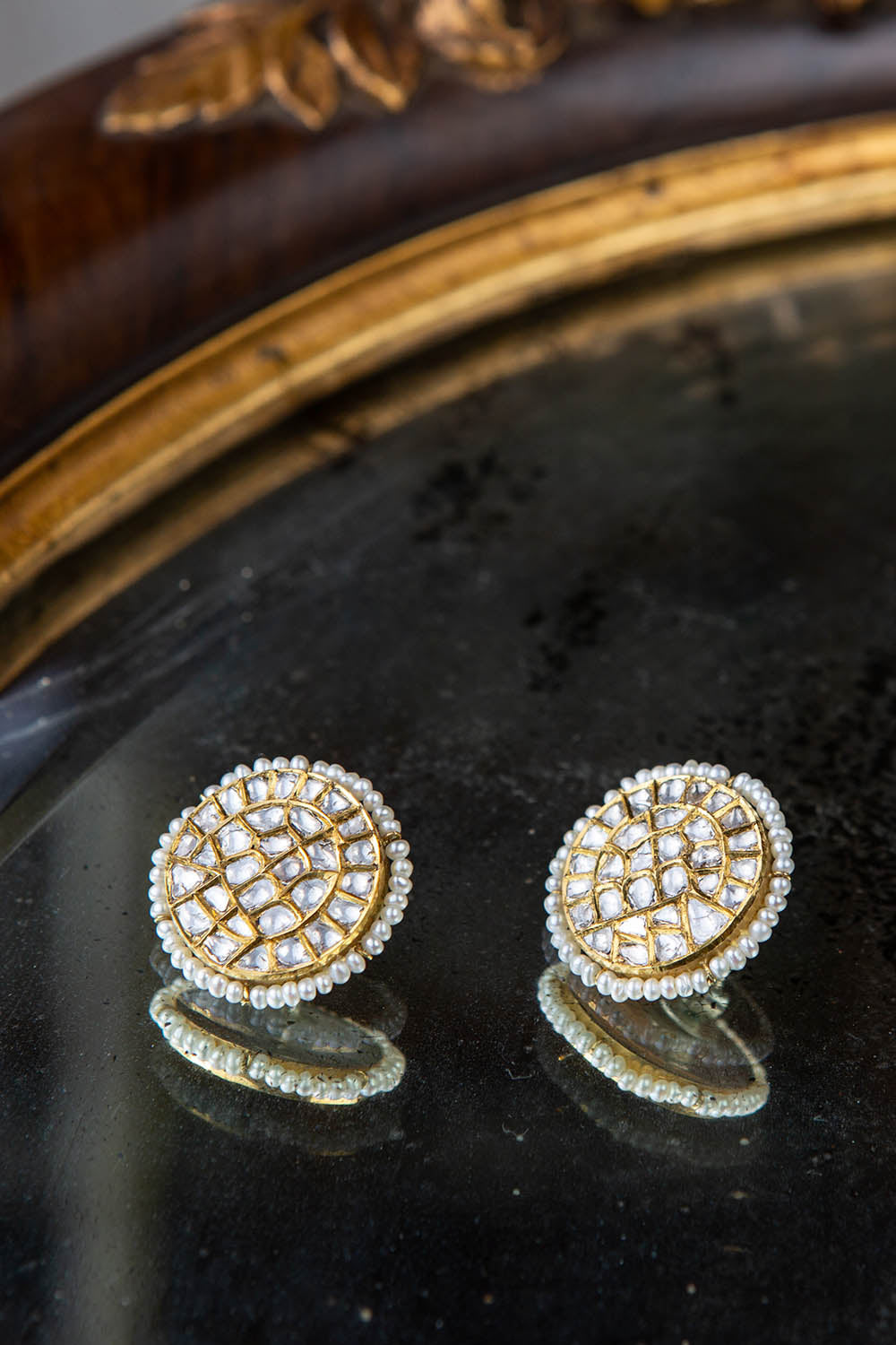 DIA EARRINGS | Polki Diamond & Pearl in 22k Gold