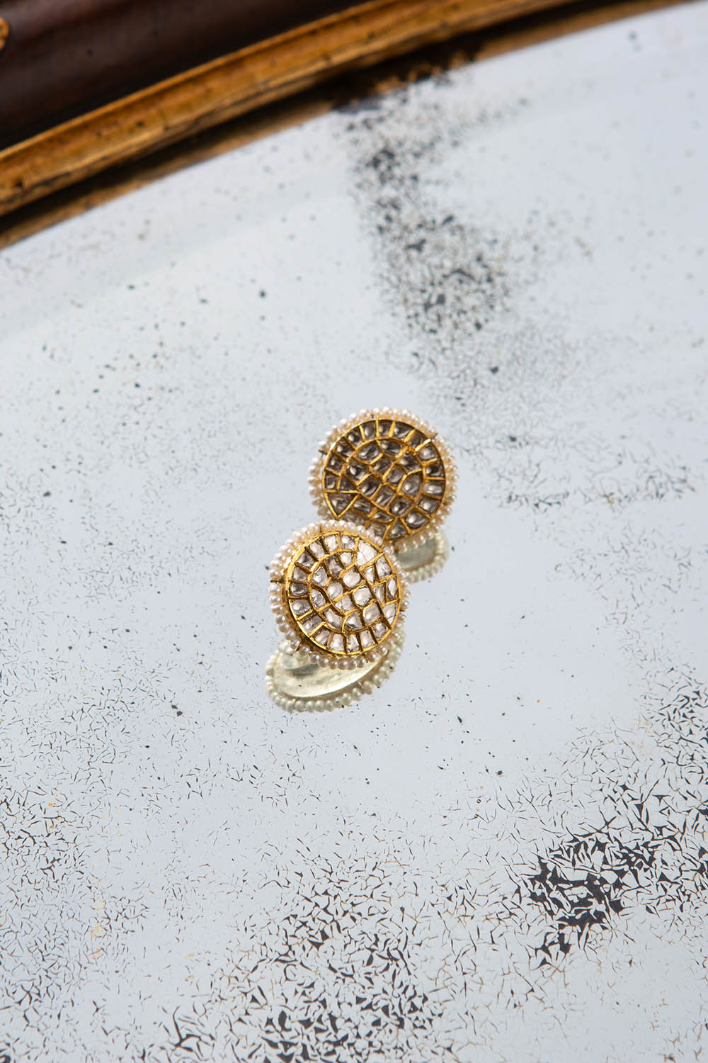 DIA EARRINGS | Polki Diamond & Pearl in 22k Gold