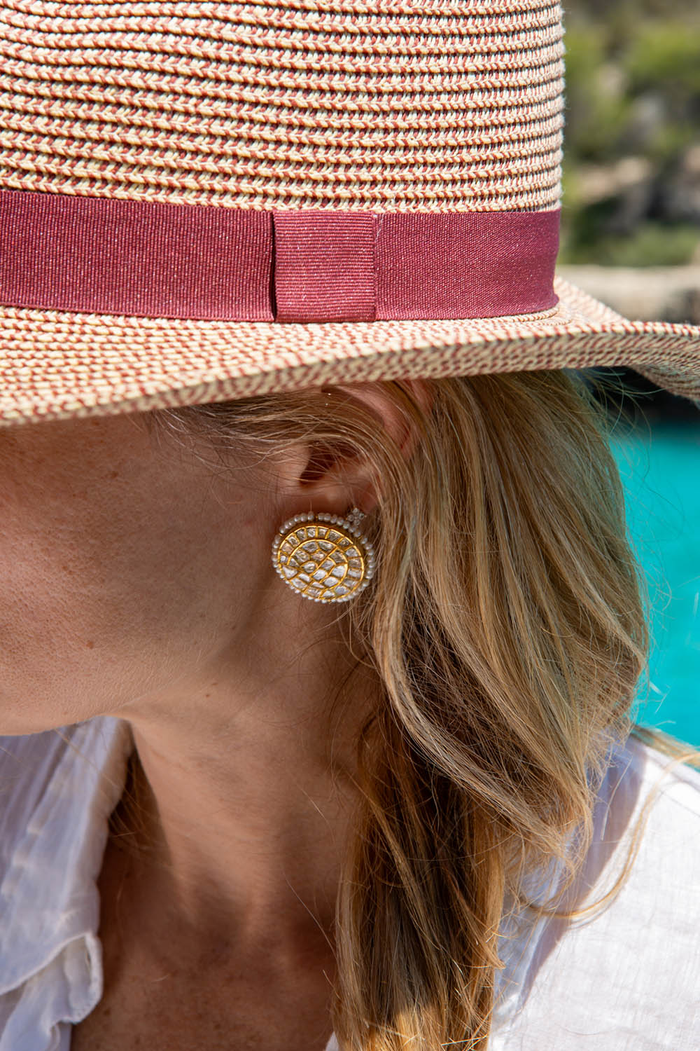DIA EARRINGS | Polki Diamond & Pearl in 22k Gold