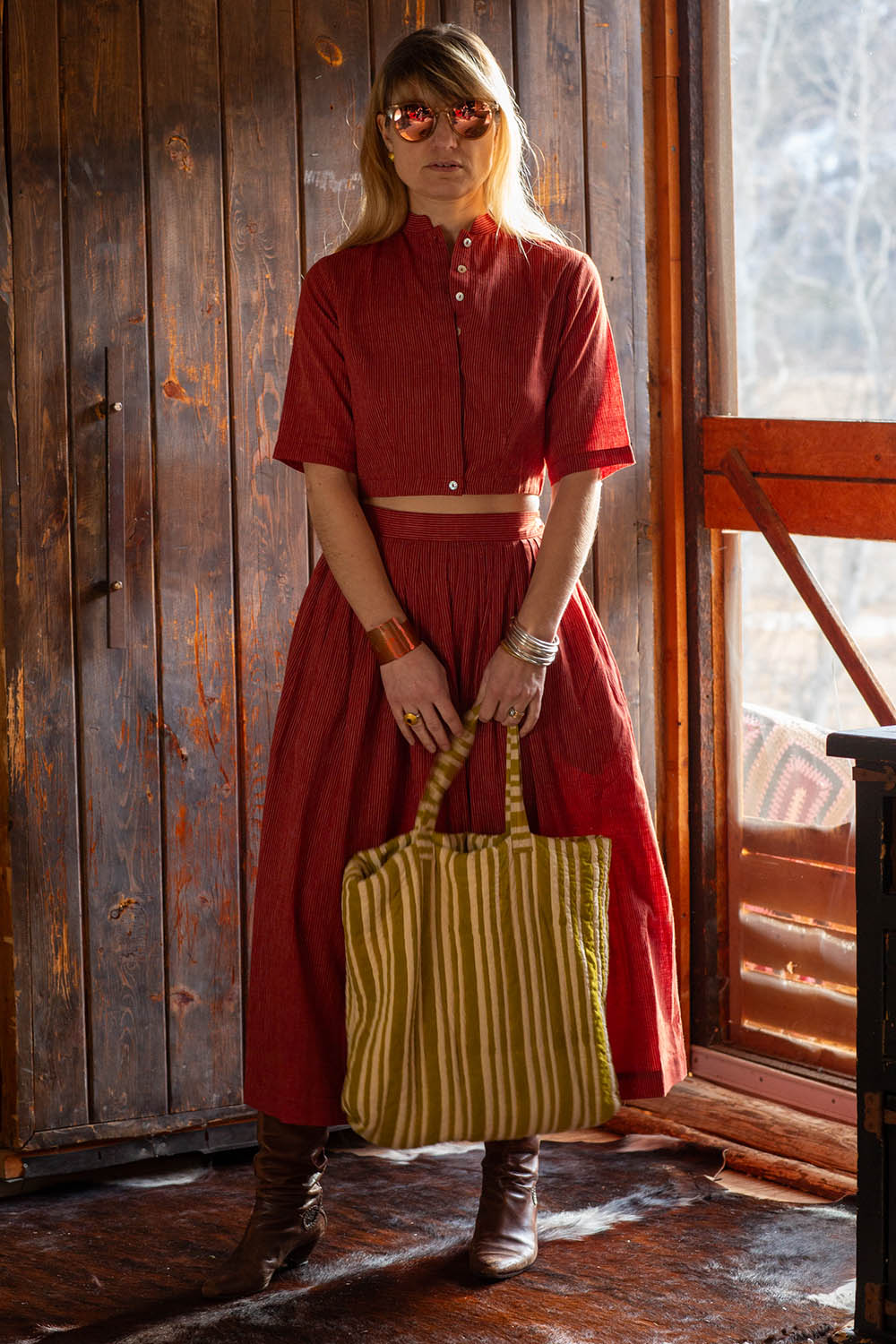 STIGES TOTE BAG | Mustard Stripe Block Print