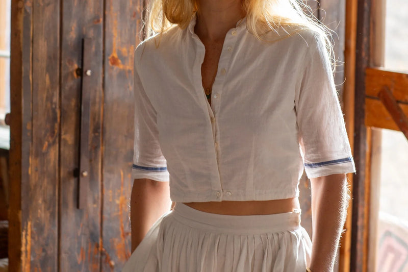 Shirts & Blouses - Calcutta - Calcutta White Blue Border