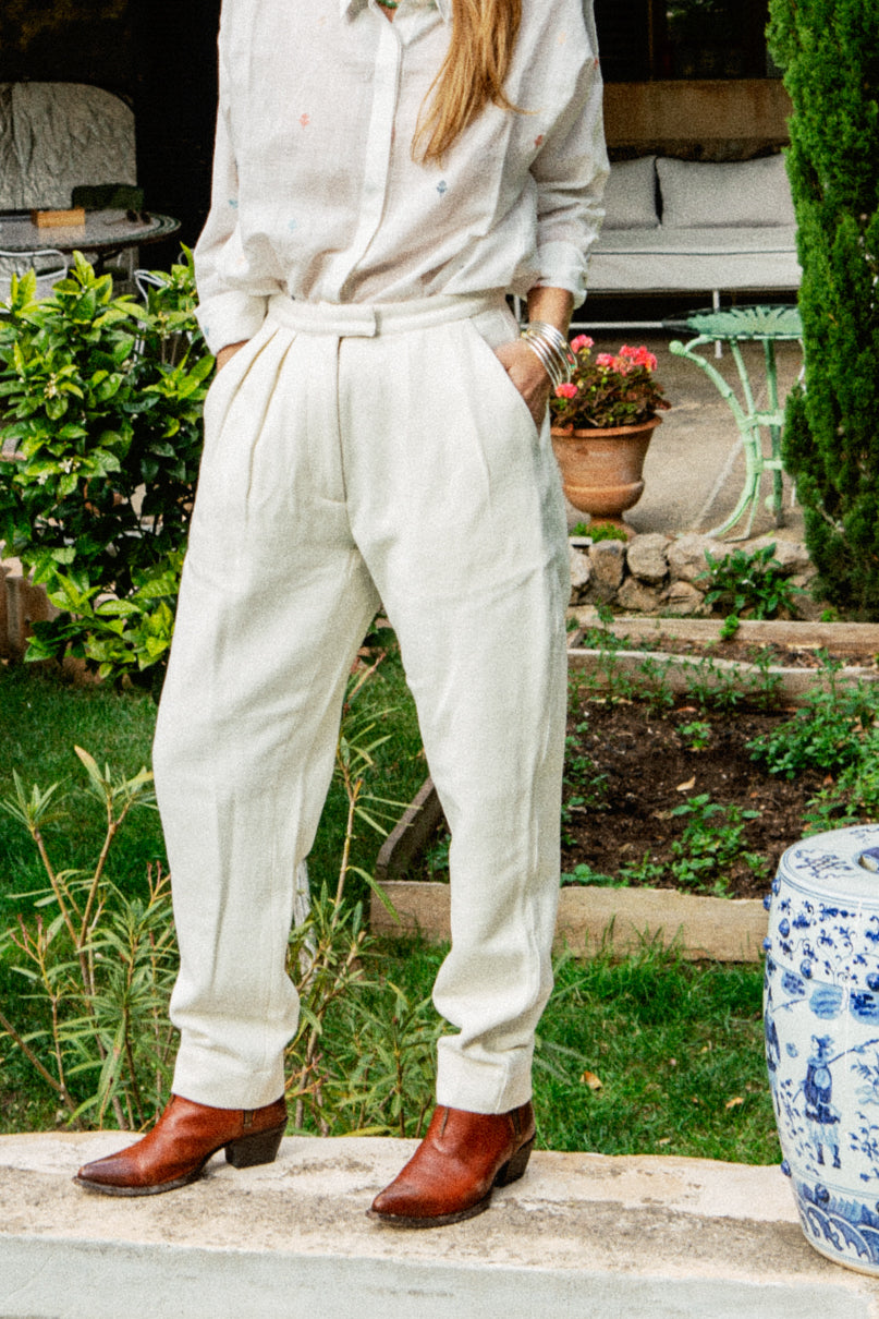 PANTALONI PARIS | Twill di cotone alabastro tessuto a mano