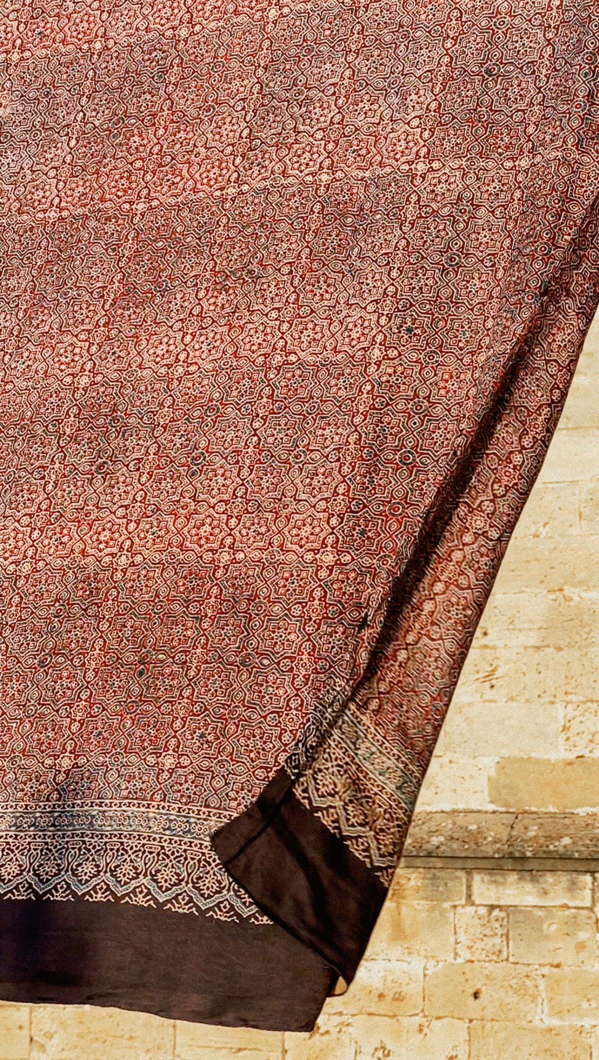 Oversize Dupatta, block-printed fine silk in natural dye