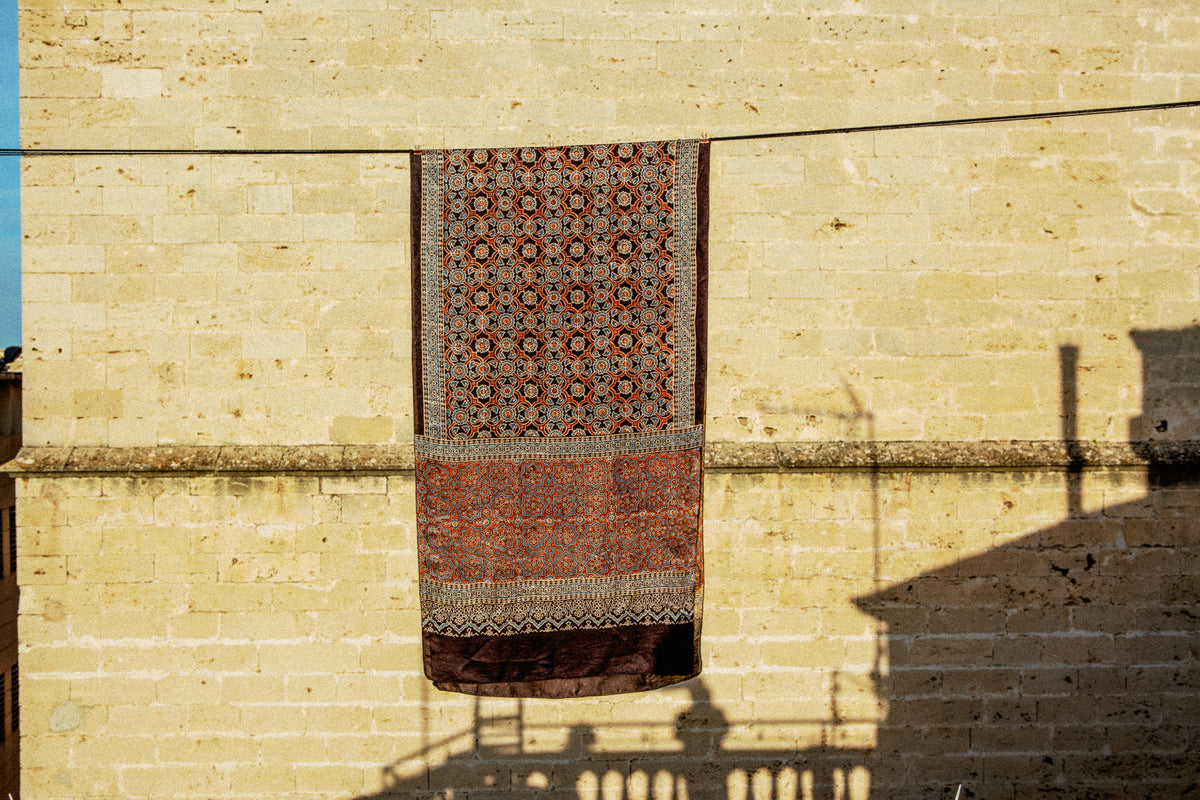 Classic Stole, block-printed fine silk in natural dye