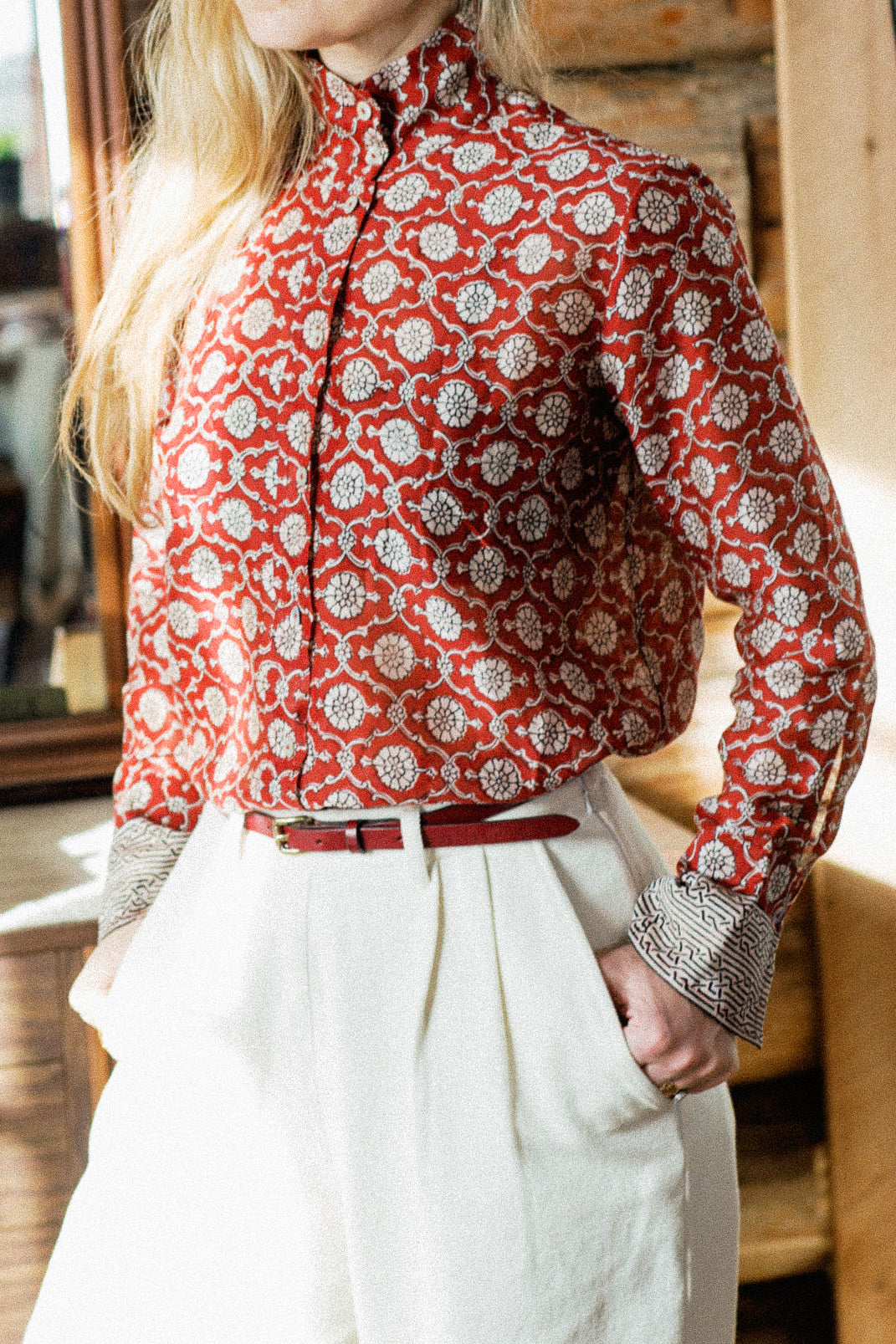 PRAGUE HEMD | Handgewebte Seide & Baumwoll-Blockprint