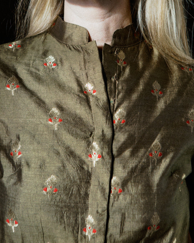 CAMICETTA TOKYO | Broccato di seta tessuto a mano color oro scuro