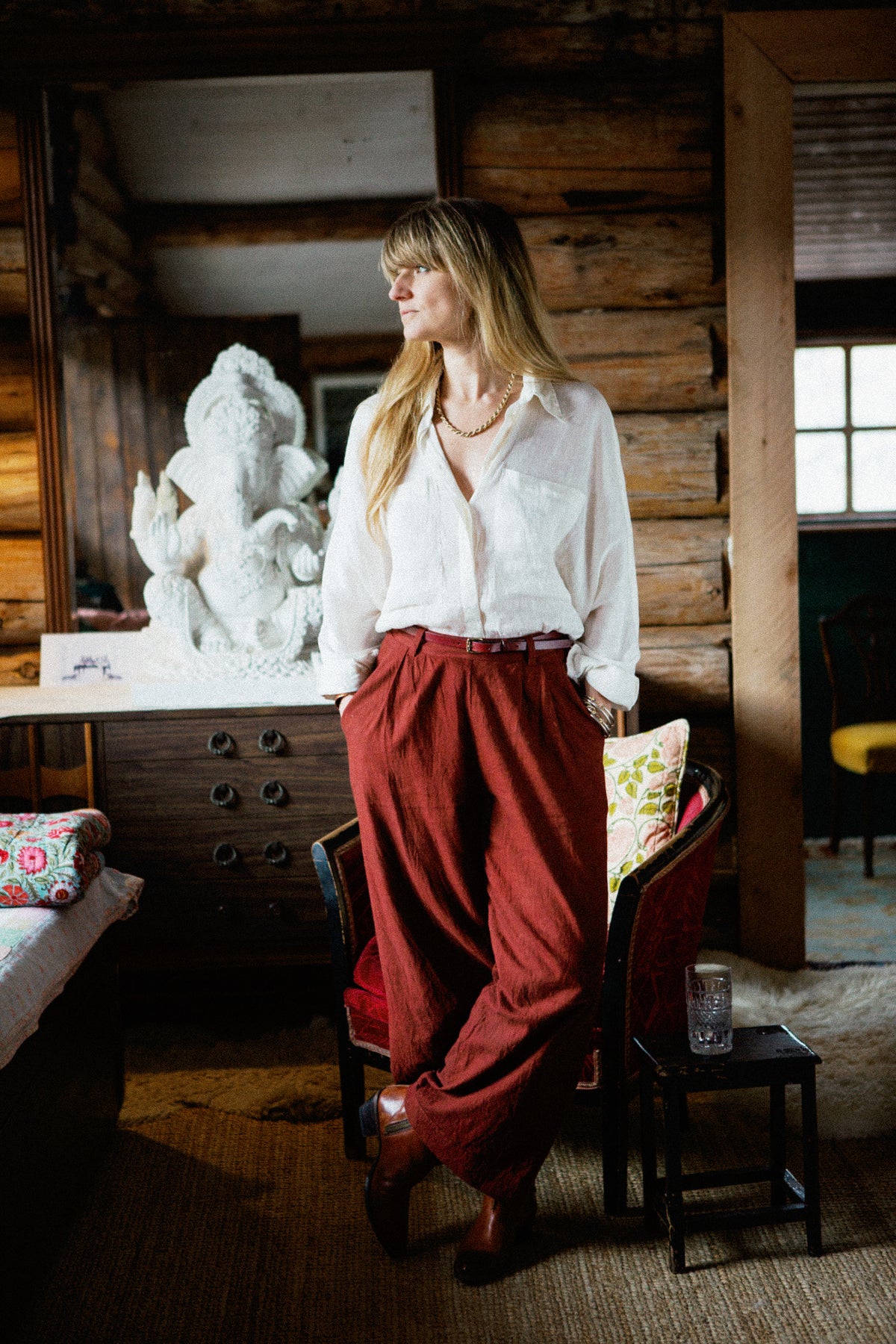 Bombay Trousers, Cotone filato a mano, tintura naturale, bordeaux