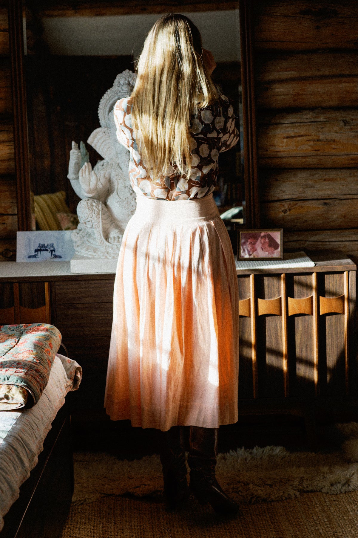 Palma Skirt, Cotone Khadi rosa fresco filato a mano