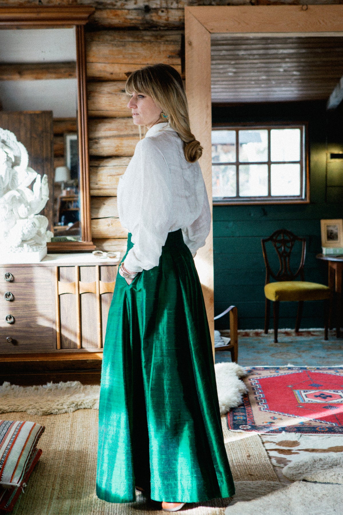 TRIBECA SKIRT | Handwoven Emerald Matka Silk