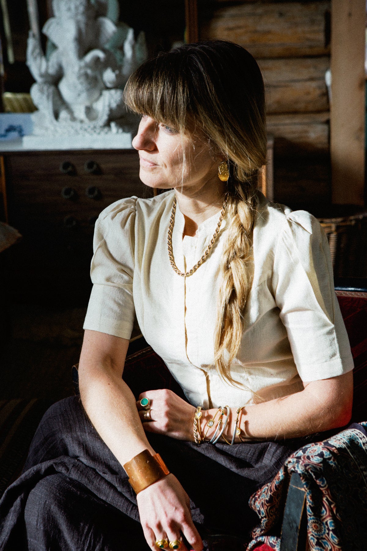Jodhpur Blouse, Seta grezza filata a mano e cotone, naturale