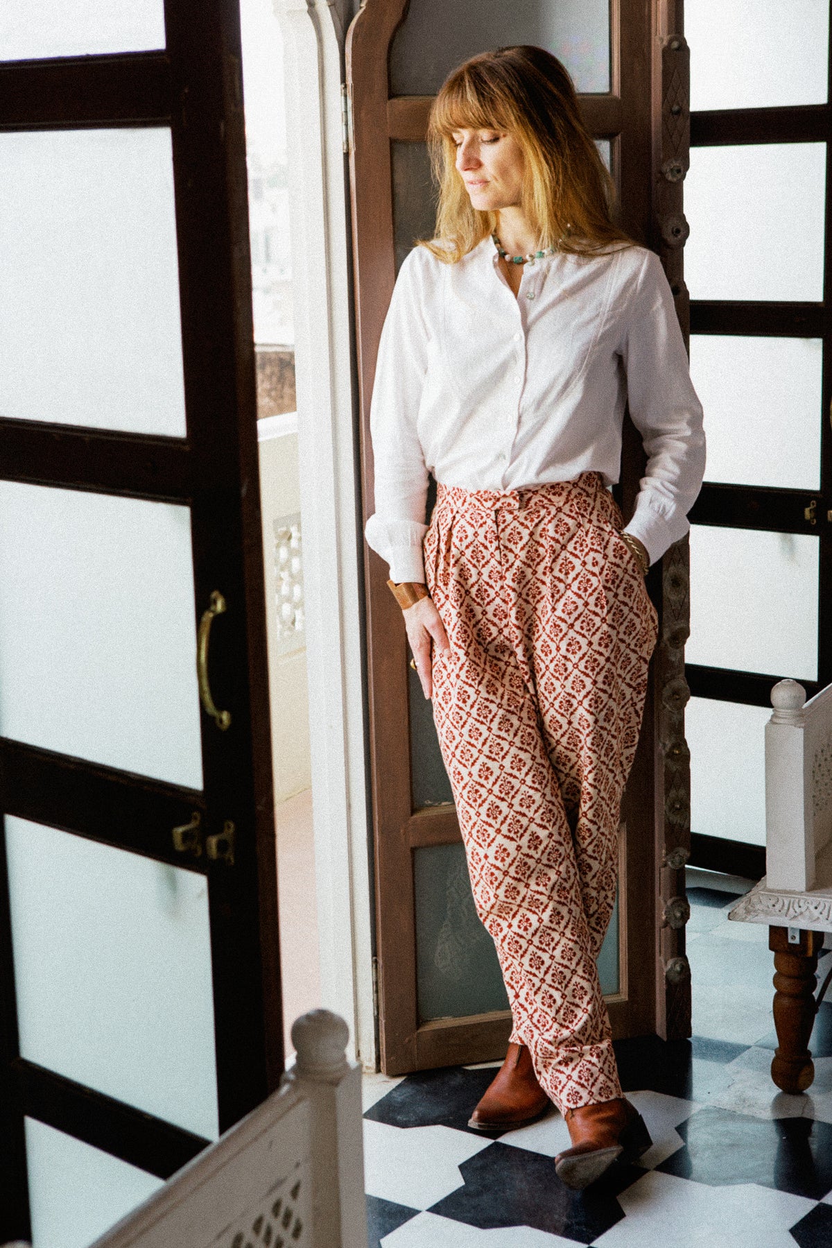 PARIS TROUSERS | Handwoven Natural Dye Block Print in Odeon