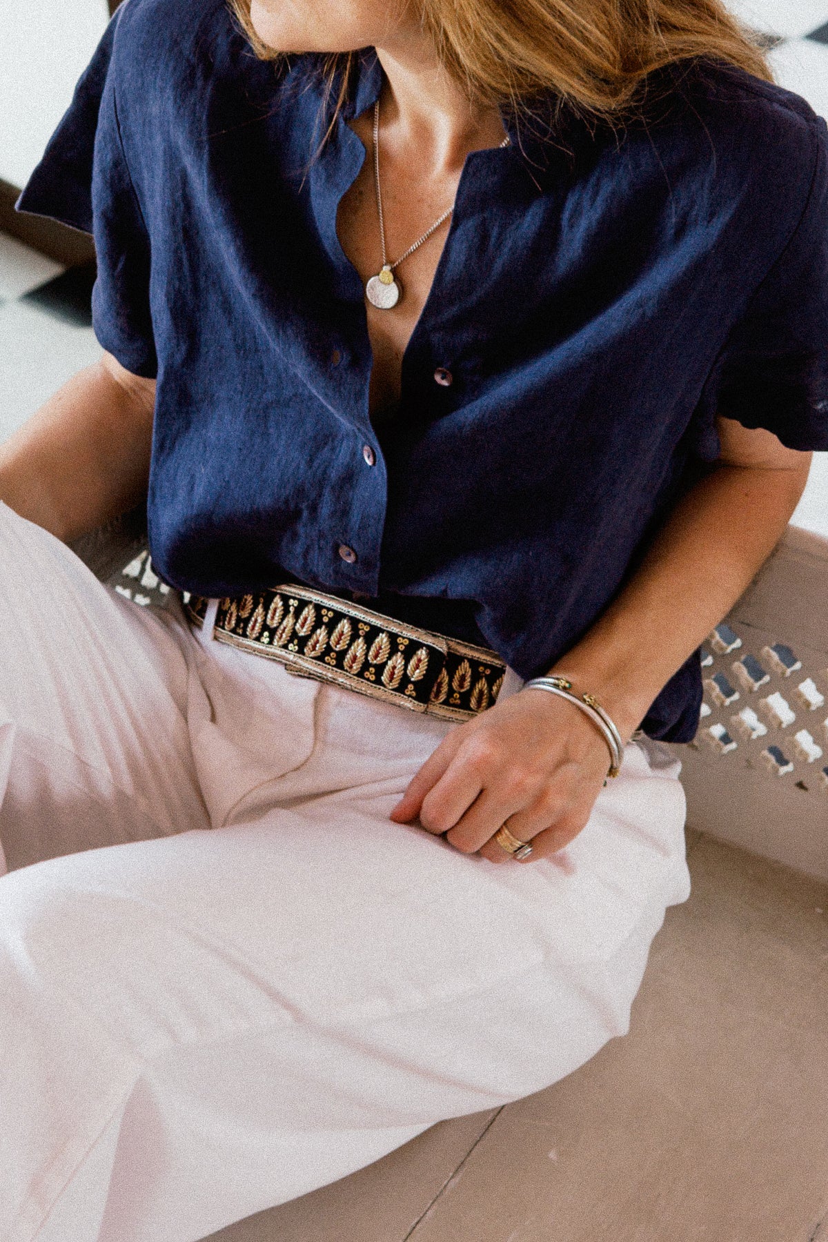 Pine Shirt, Lino filato/tessuto a mano, blu navy