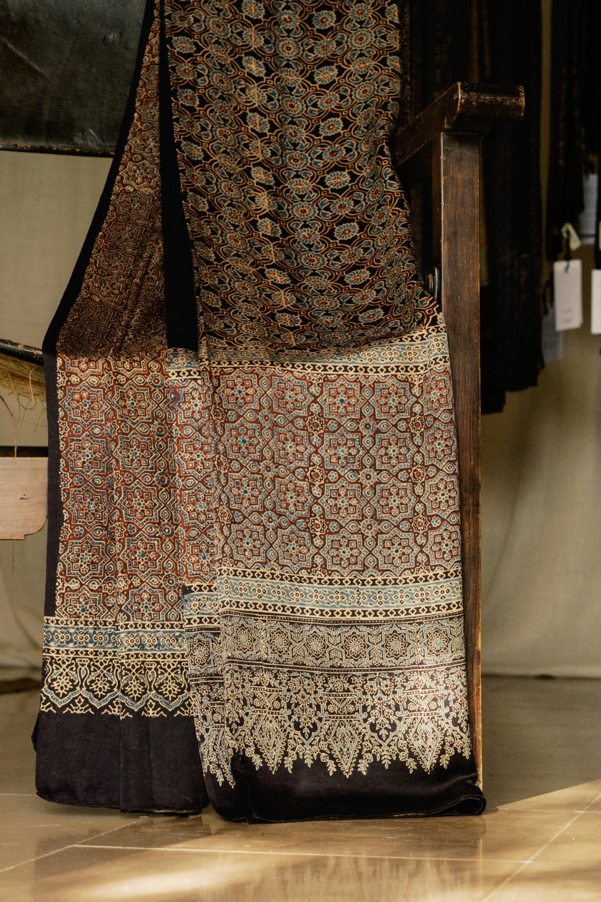 Large Square, block-printed fine silk in natural dye