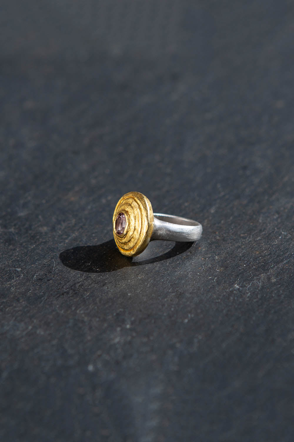 STEP RING | Pink Tourmaline, Silver & 23K Gold
