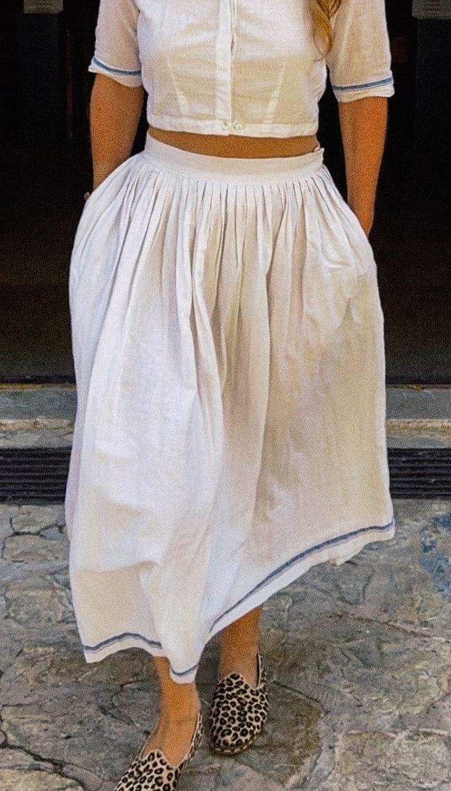 CALCUTTA SKIRT | Handwoven Blue Stripe Border